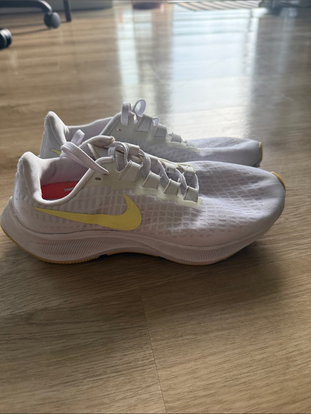 Nike Women’s Pegasus Athletic Sneakers - White with Yellow Swoosh